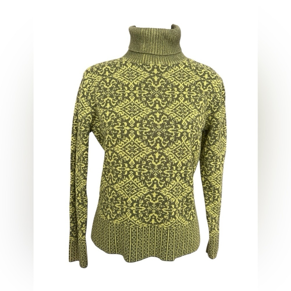 Talbots Petite Green and Olive Turtle Neck cotton/wool blend sweater size small